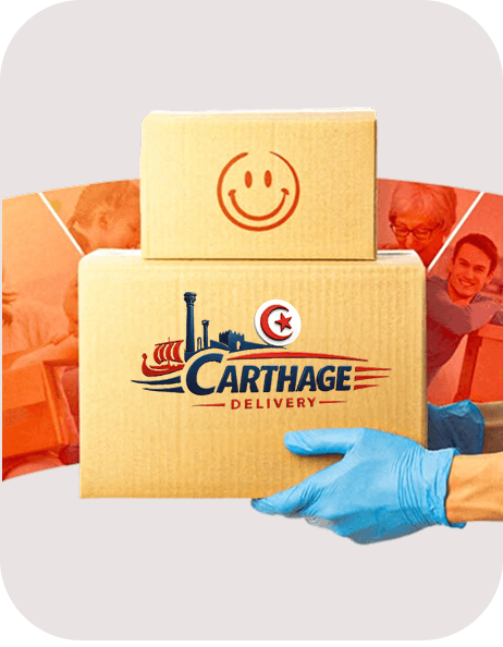 Colis Carthage Delivery avec carton sourire